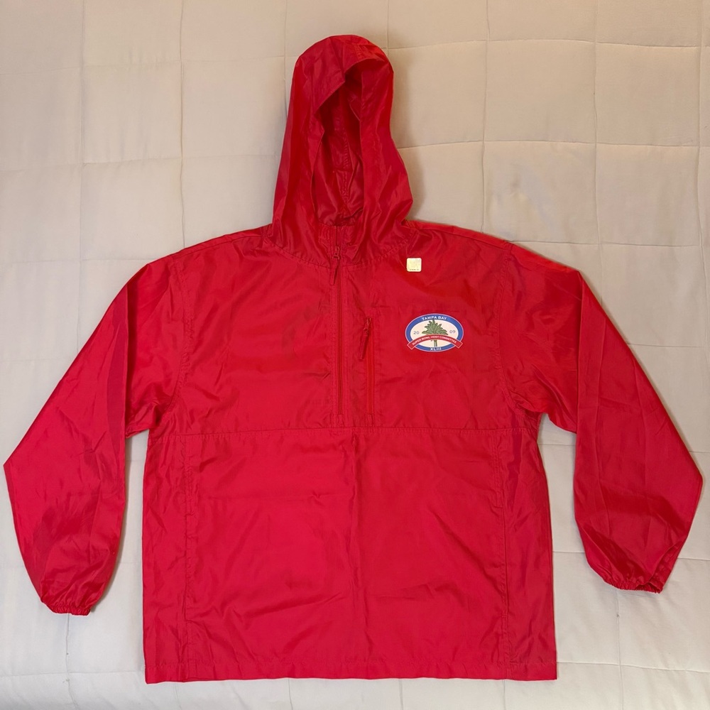 Super Bowl XLIII Tampa Bay 2009 Vibrant Red Hooded Host Committee Raincoat sz XL